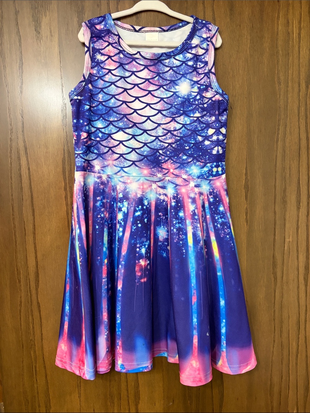 Girls Purple & Pink Galaxy Mermaid Skater Dress